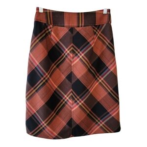The Limited Orange & Black Plaid A-Line Skirt Size 2